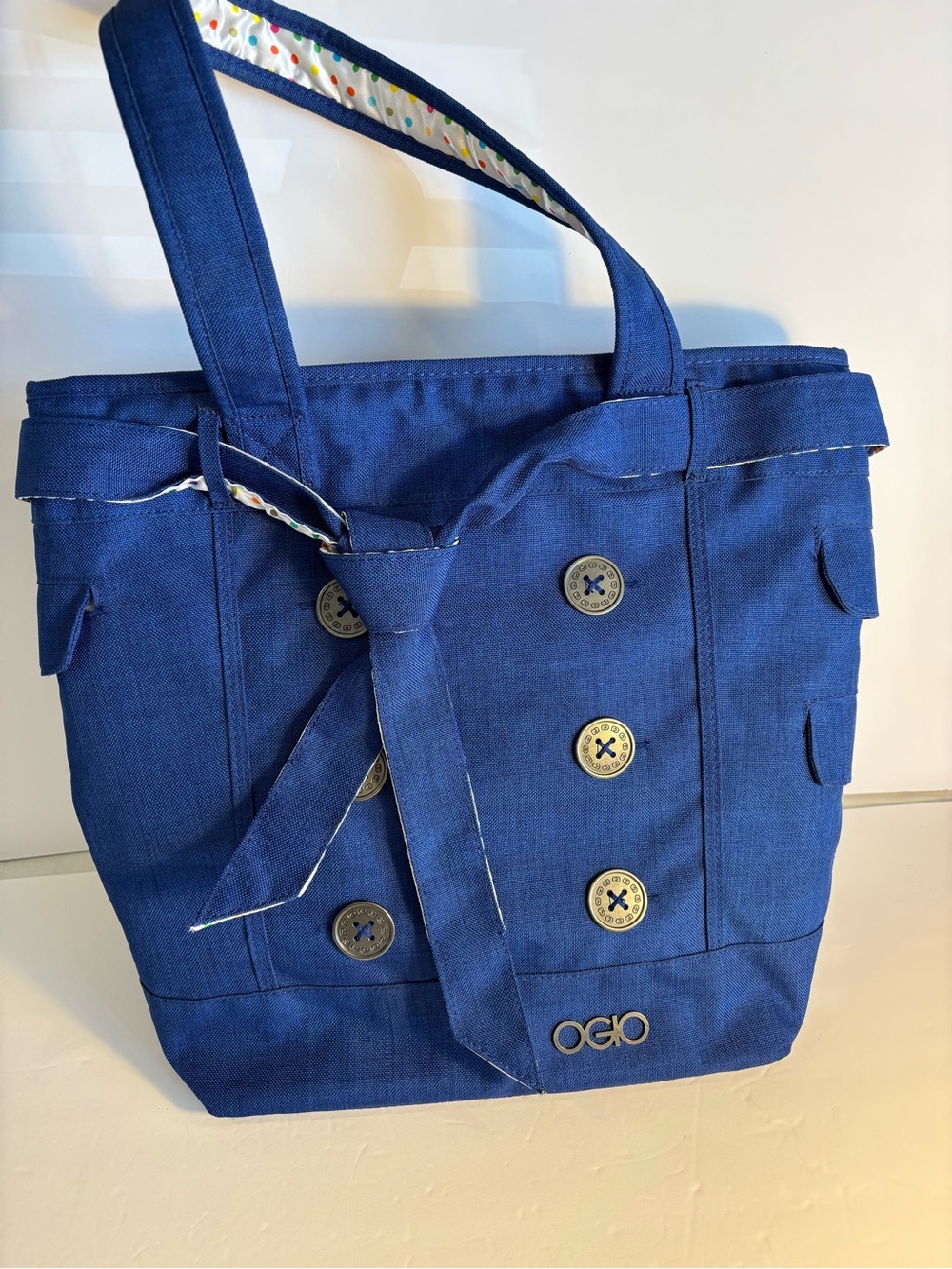 OGIO Blue Canvas Tote with Button and Bow Detail